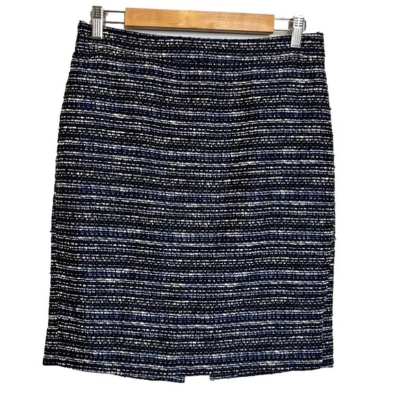 J Crew Factory Womens Size 4 Black Blue Tweed Pencil Skirt Preppy Career Wool - Picture 1 of 12